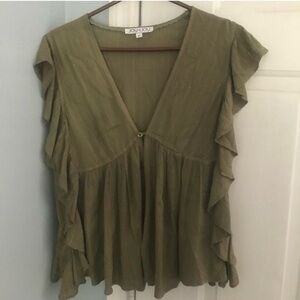 Joy Joy Khaki Ruffle Sleeve Blouse